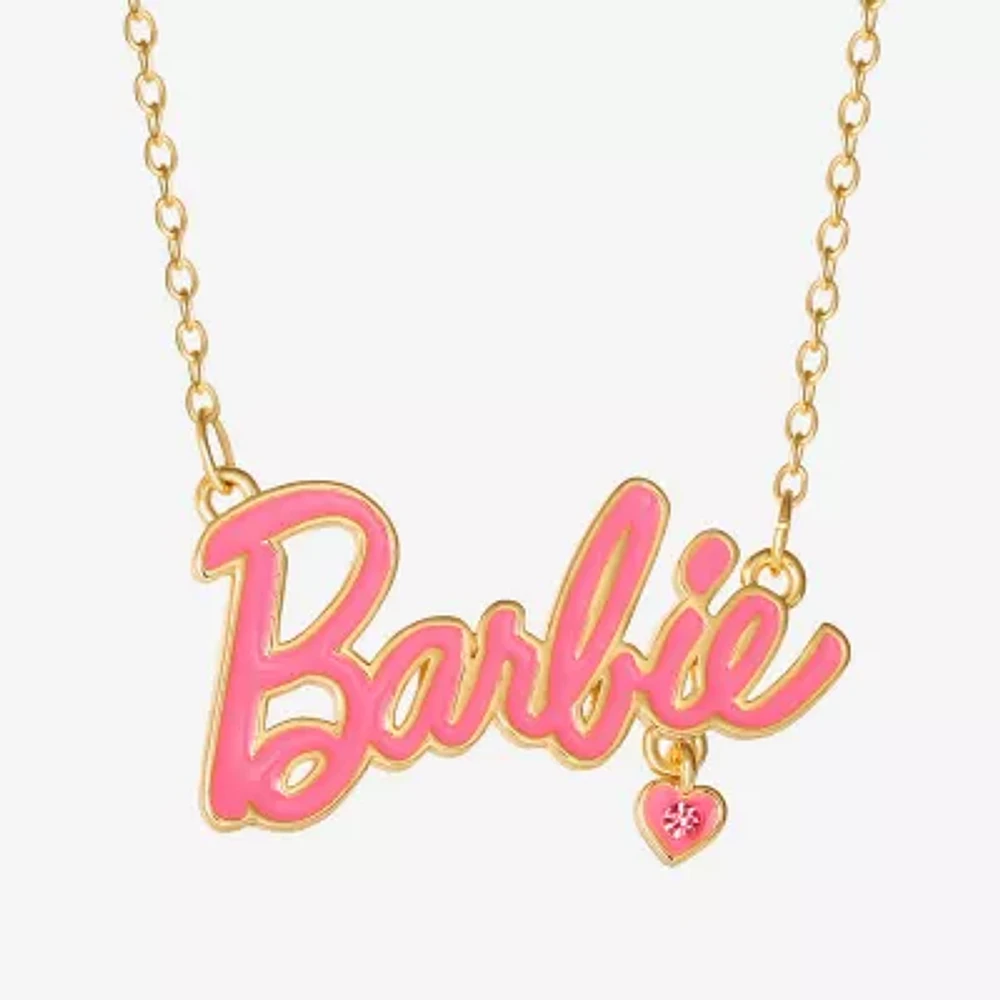 Womens Pink Crystal 18K Gold Over Brass Heart 16 Inch Pendant Necklace