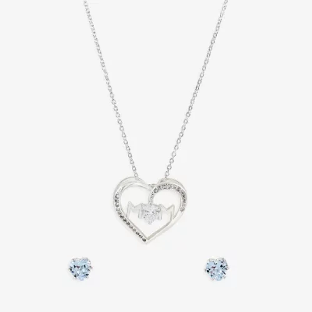 Sparkle Allure Light Up Box Womens Cubic Zirconia Pure Silver Over Brass Heart -pc. Jewelry Set