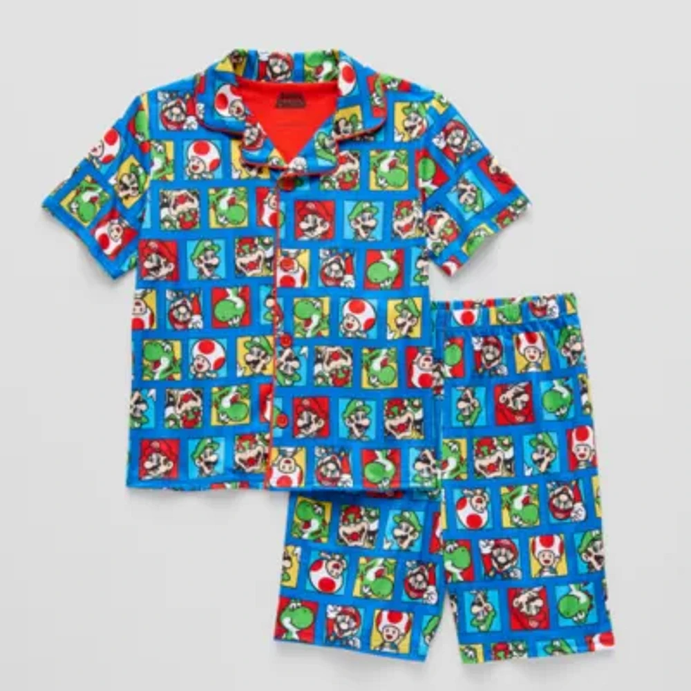 Little & Big Kid Boys Super Mario V-Neck Short Sleeve 2-pc. Pajama Sets