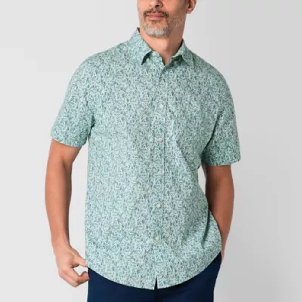 St. John's Bay Stretch Poplin Mens Short Sleeve Classic Fit Button-Down Shirt