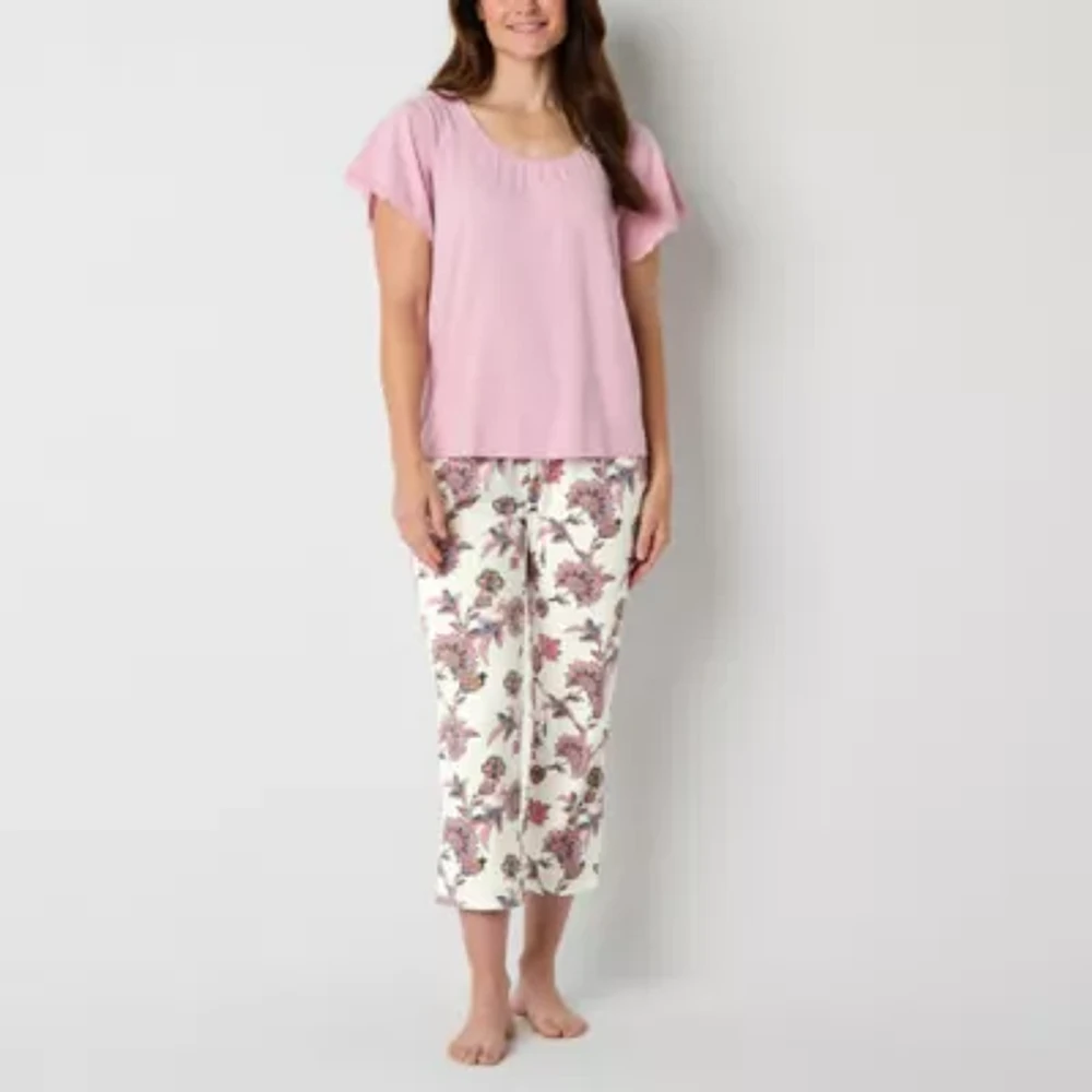 Liz Claiborne Womens Round Neck Short Sleeve 2-pc. Tall Pajama Sets