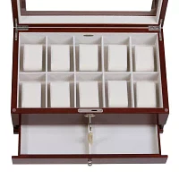Mele and Co Christo Glass Top Walnut-Finish Watch Box