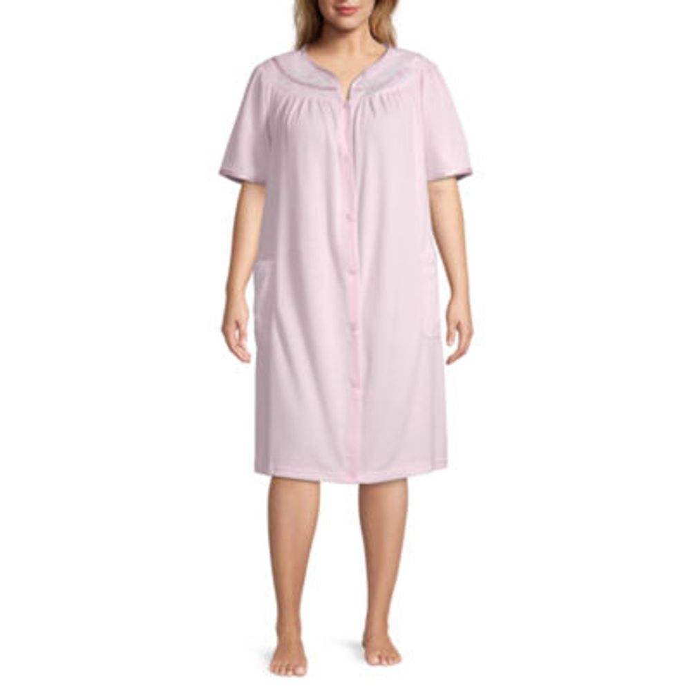 Adonna Womens Plus Waffle Short Sleeve Knee Length Robe