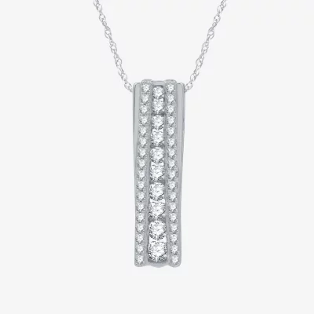 Linear Womens 1/2 CT. T.W. Lab Grown White Diamond Sterling Silver 18 Inch Pendant Necklace