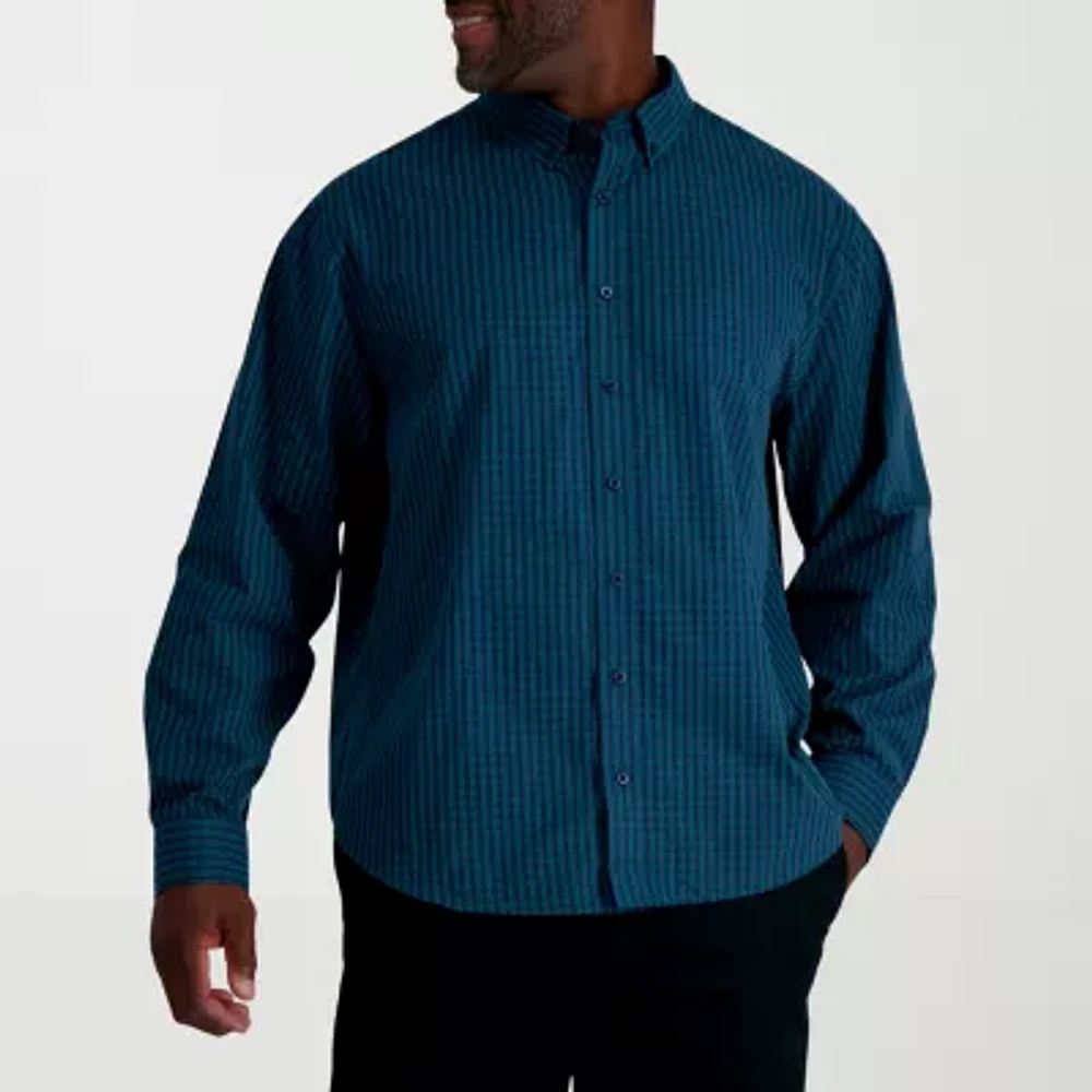 Haggar Mens Long Sleeve Cuffed Regular Fit Big and Tall Button-Down Shirt