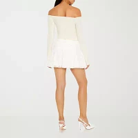 Forever 21 Ruched Mesh Bow Womens High Rise Flared Skirt-Juniors