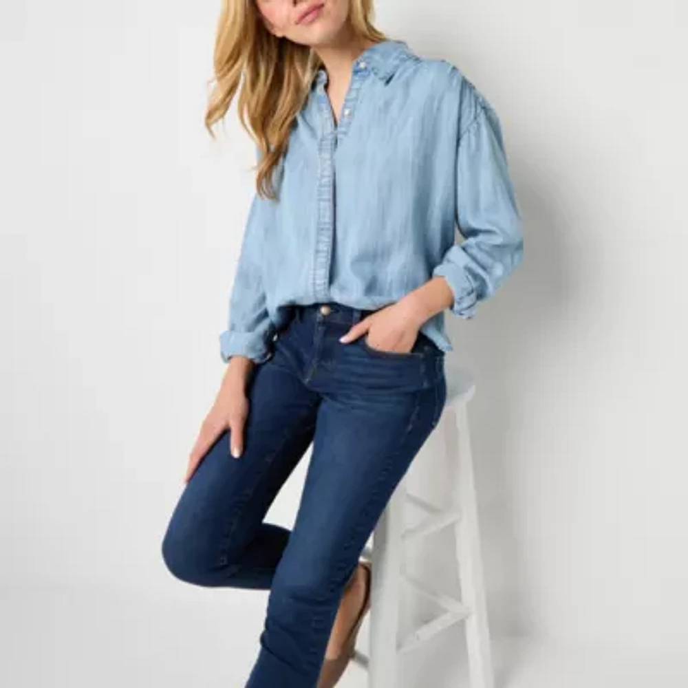 a.n.a Soft Drape Womens Long Sleeve Blouse