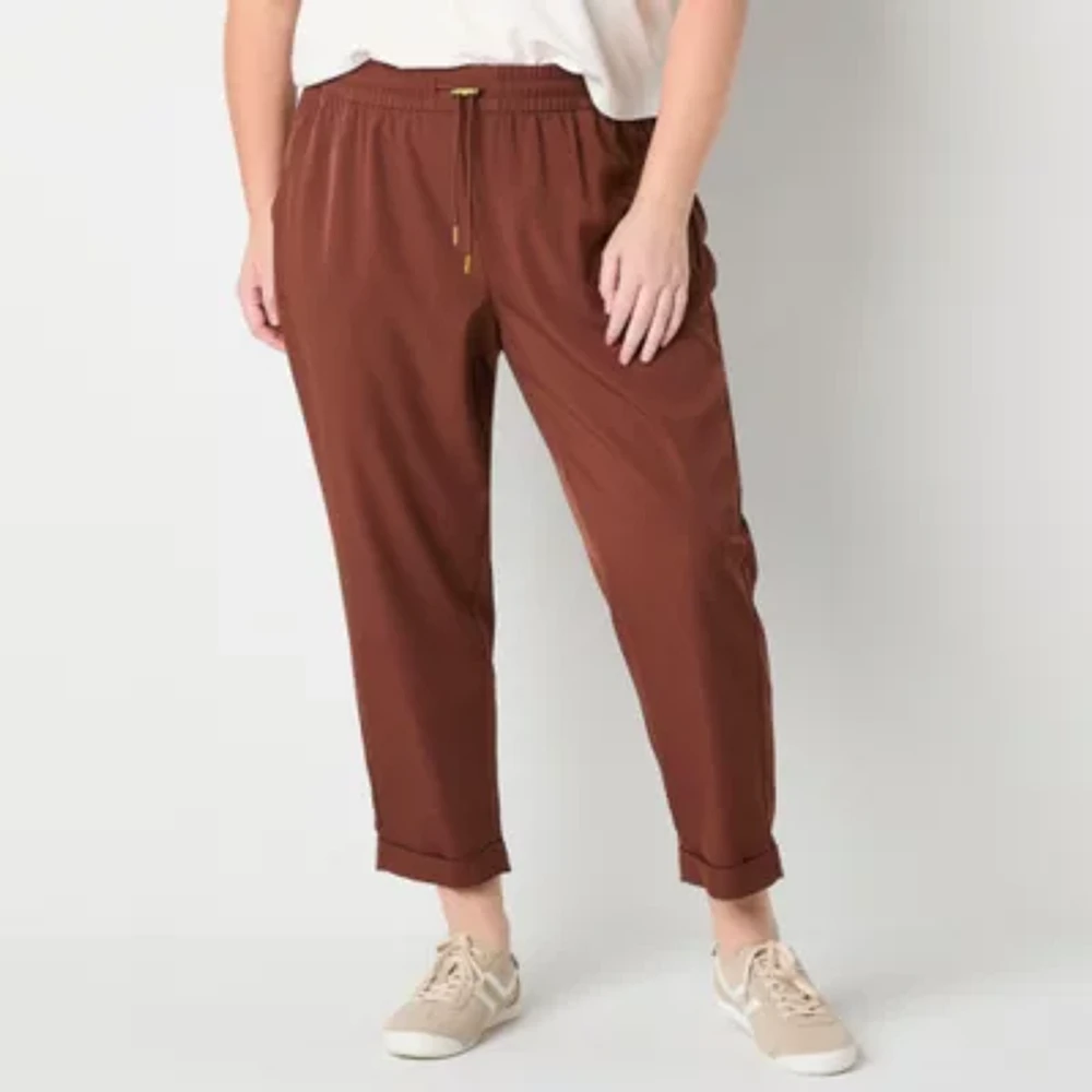 Stylus Womens Tapered Mid Rise Plus Drawstring Pant