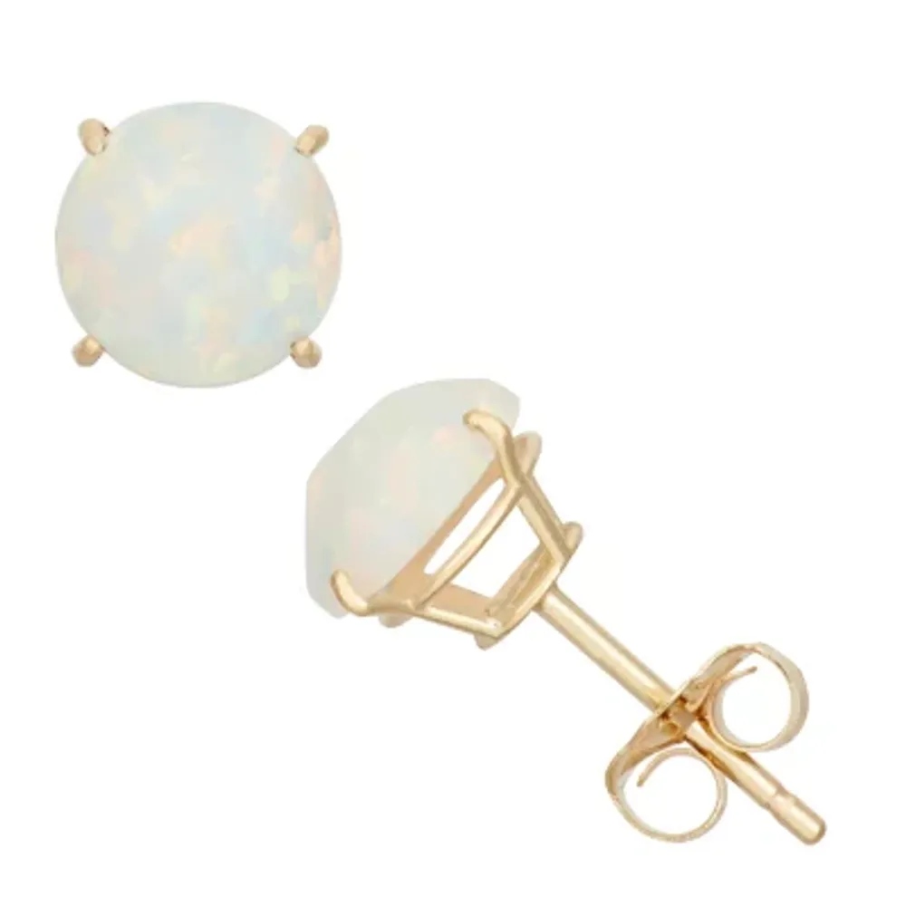 Lab Created White Opal 10K Gold 6mm Stud Earrings
