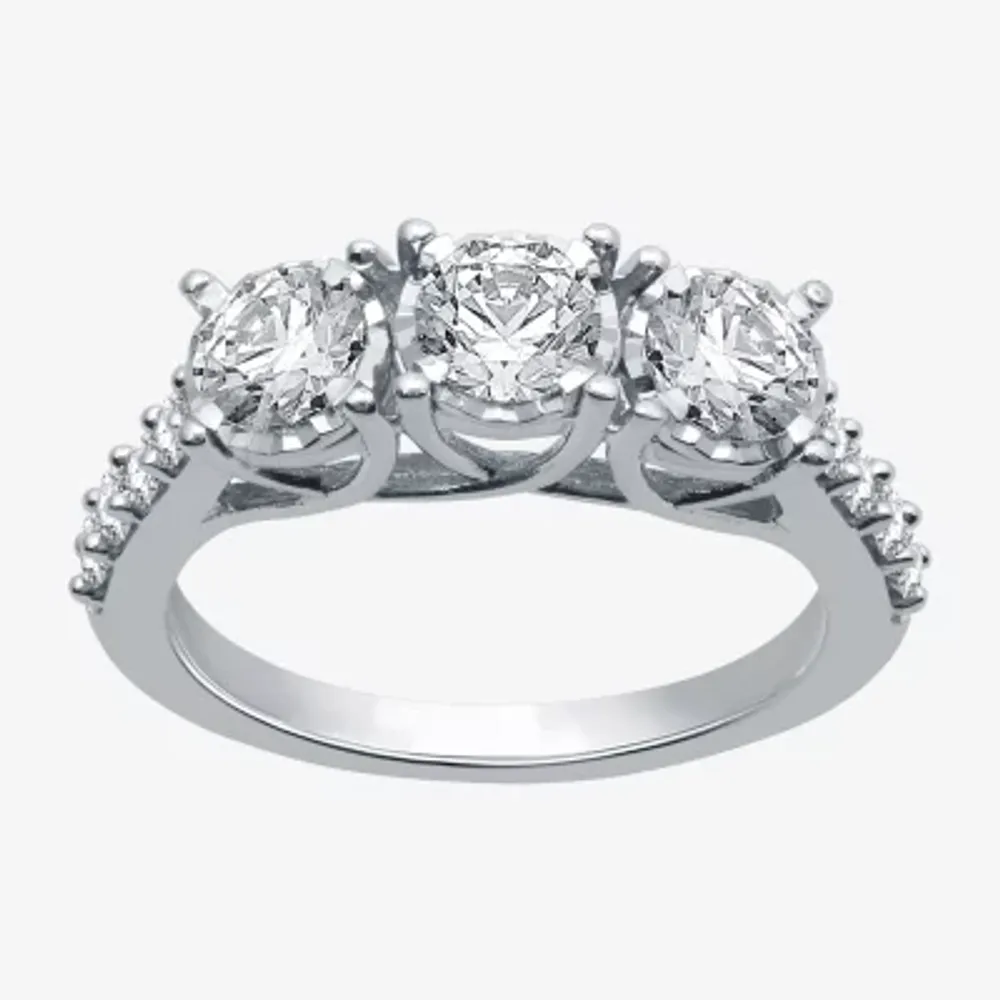 Love Lives Forever (G / Si1-Si2) Womens 1 1/2 CT. T.W. Lab Grown White Diamond 10K Gold Round 3-Stone Engagement Ring