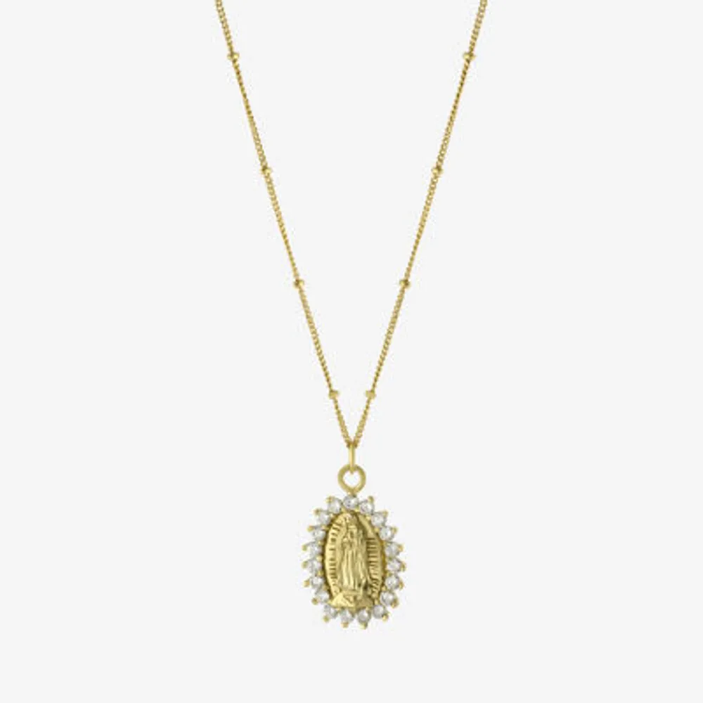 Diamonart Lady Of Guadalupe Womens Cubic Zirconia 14K Gold Over Silver Oval 16 Inch Pendant Necklace