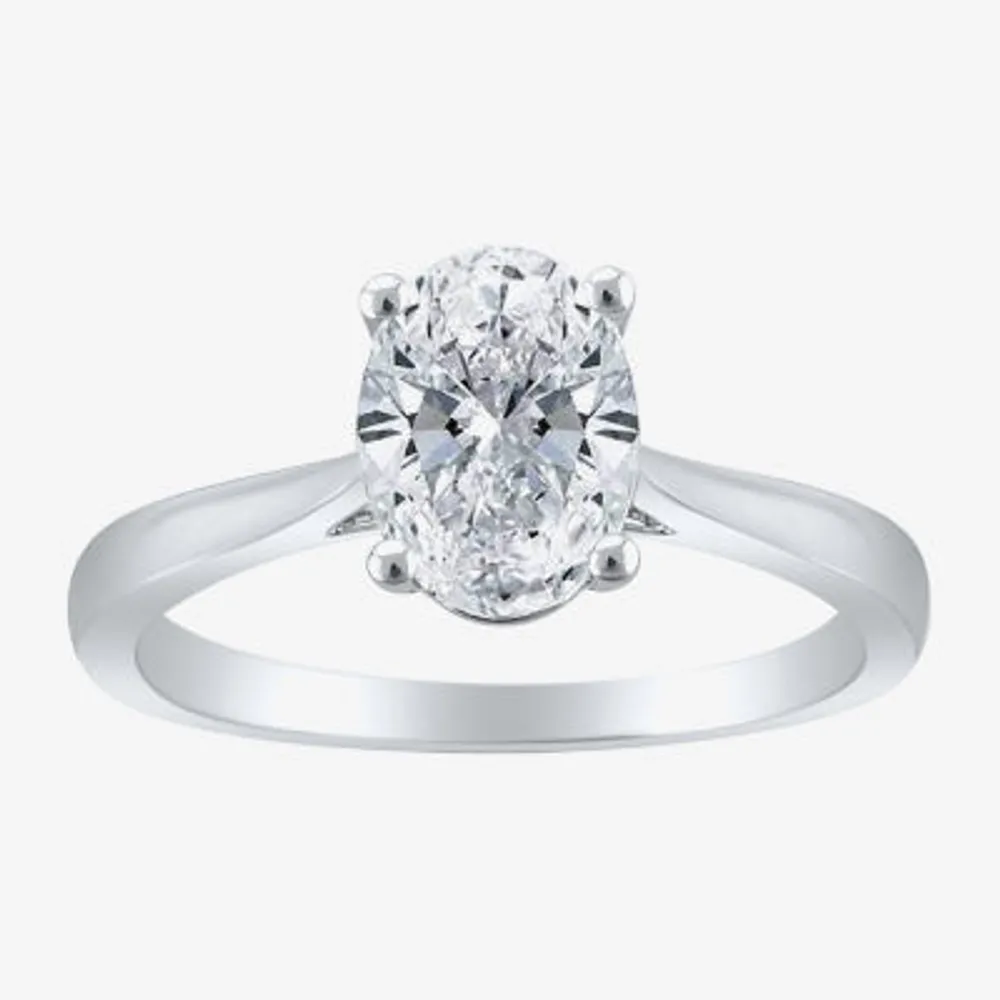 (H-I / SI2) Womens 1 1/2 CT. Lab-Grown White Diamond 14K Gold Oval Solitaire Engagement Ring
