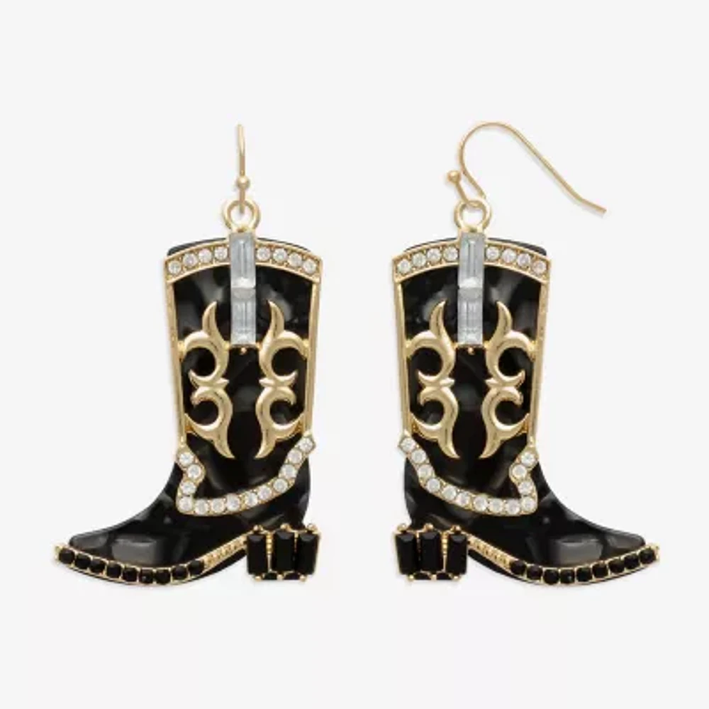 Bijoux Bar Gold Tone Boot Womens Glass Drop Earrings