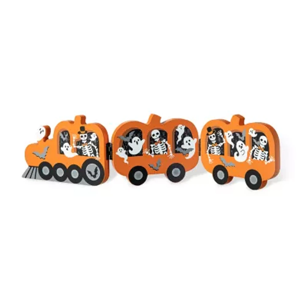 Glitzhome "16""Hinged Pumpkin Train Table Decor" Halloween Tabletop Decor