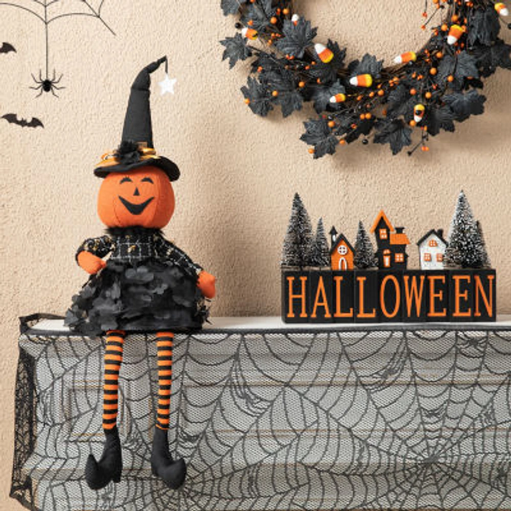 Glitzhome "30""Fabric Dressed Pumpkin Sitter" Halloween Tabletop Decor