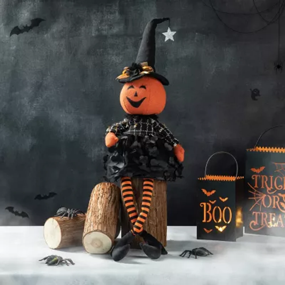 Glitzhome "30""Fabric Dressed Pumpkin Sitter" Halloween Tabletop Decor