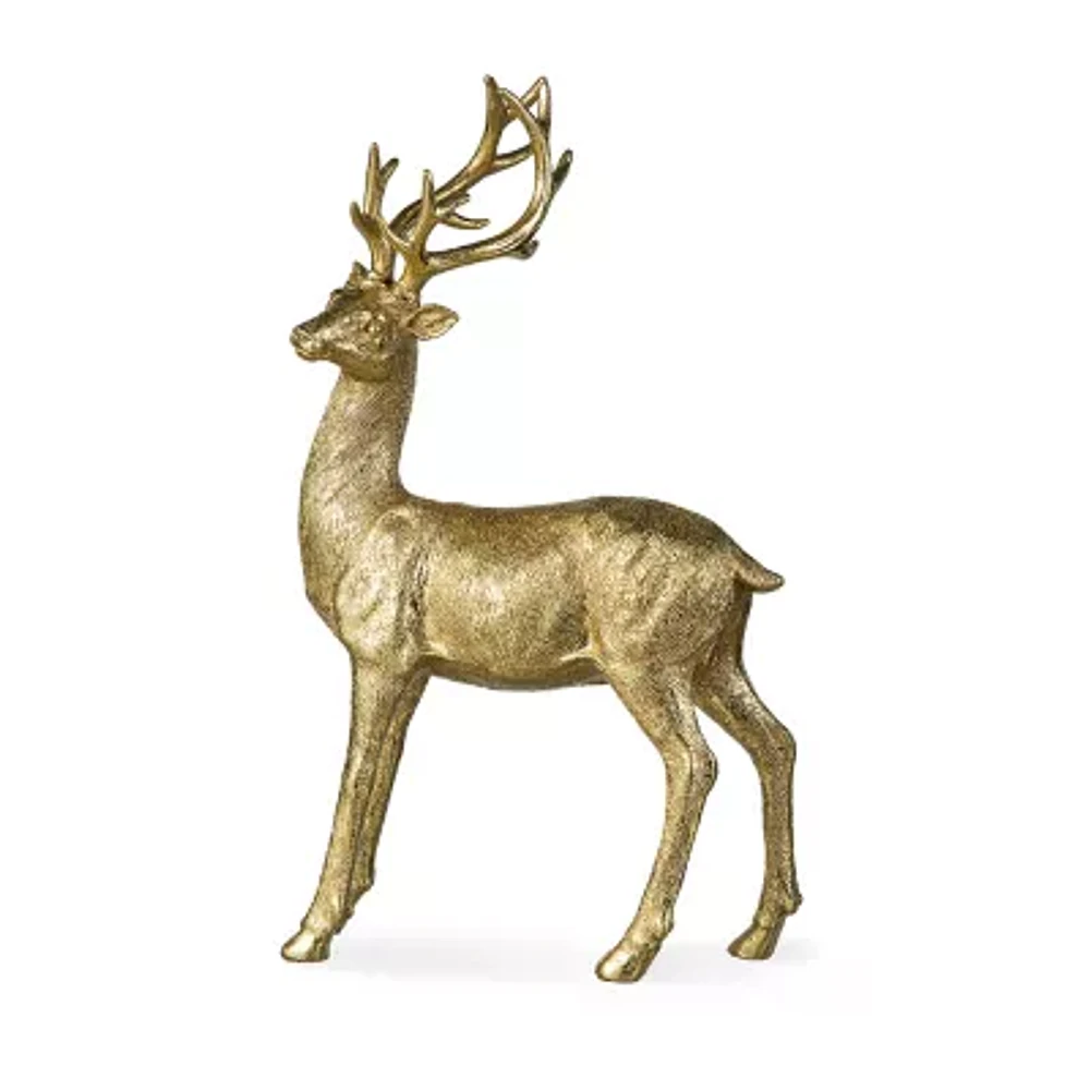 Glitzhome "16.25"" Resin Standing Reindeer" Christmas Tabletop Decor