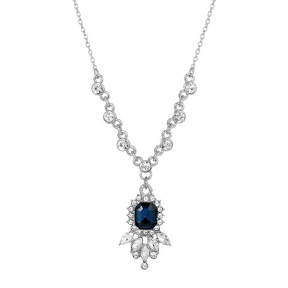 1928 Silver Tone Womens Blue Crystal Alloy 16 Inch Pendant Necklace