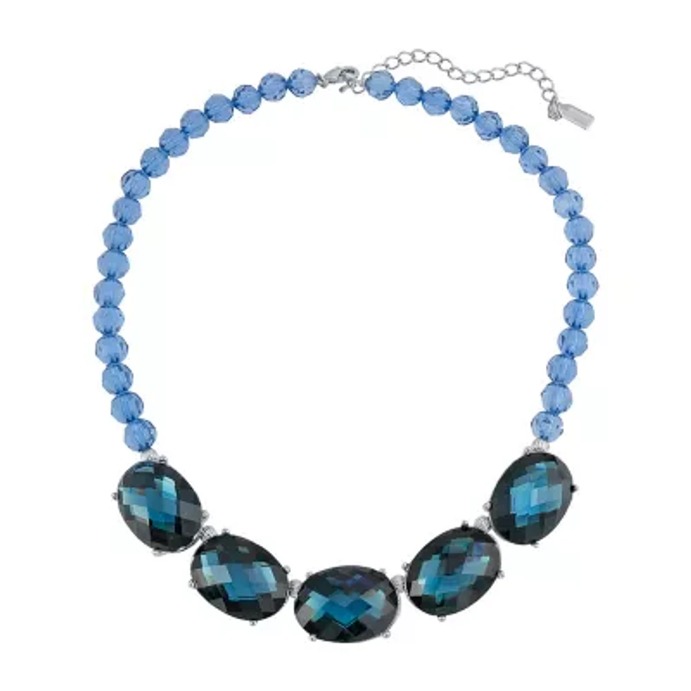 1928 Silver Tone Womens Blue 16 Inch Collar Necklace