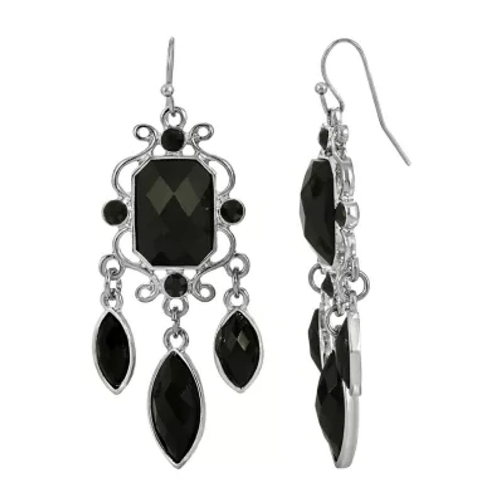 1928 Silver Tone Womens Black Chandelier Earrings