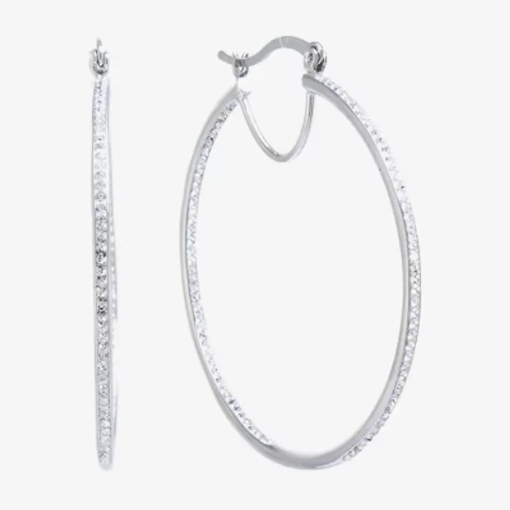 Sparkle Allure Womens Crystal 50mm Round Hoop Earrings