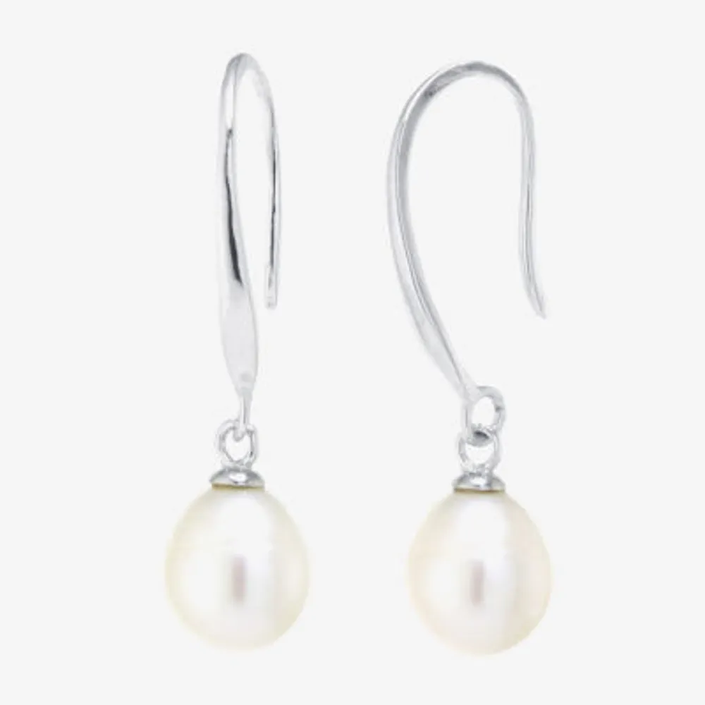 Silver Treasures Womens White Cultured Freshwater Pearl Sterling Silver Pear Drop Earrings