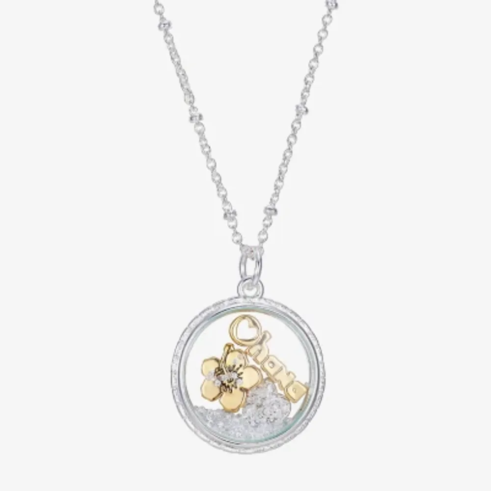 Disney Classics Ohana Womens Crystal Flower 16 Inch Pendant Necklace