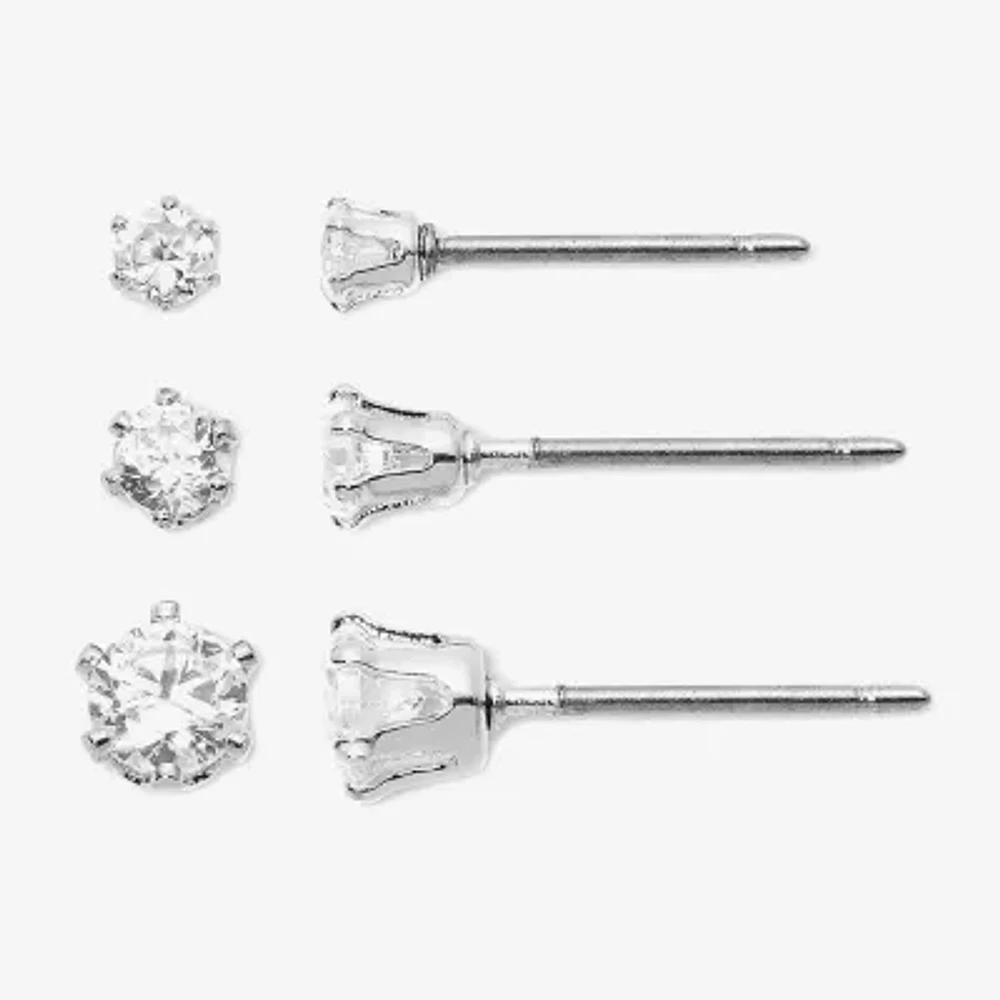 Mixit Womens Cubic Zirconia Hypoallergenic 3 Pair Earring Set