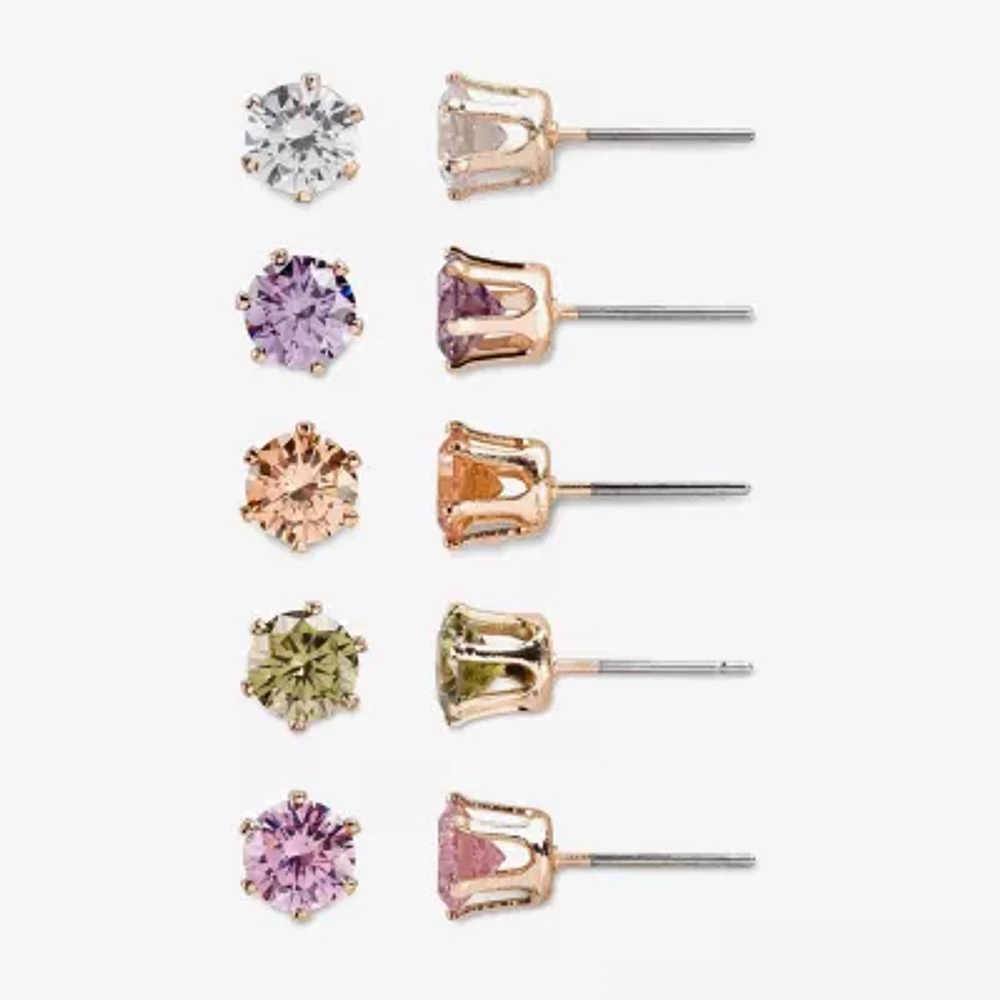 Mixit Hypoallergenic Womens Multi Color Cubic Zirconia Round Hypoallergenic 5 Pair Earring Set