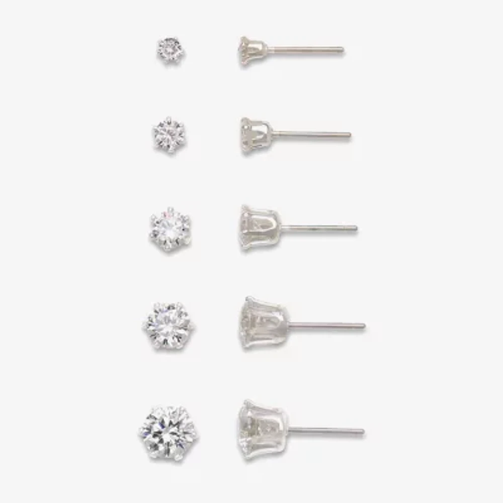 Mixit Womens Cubic Zirconia Hypoallergenic 5 Pair Earring Set