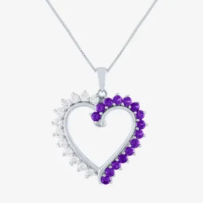 Womens Genuine Purple Amethyst Sterling Silver Heart 18 Inch Pendant Necklace