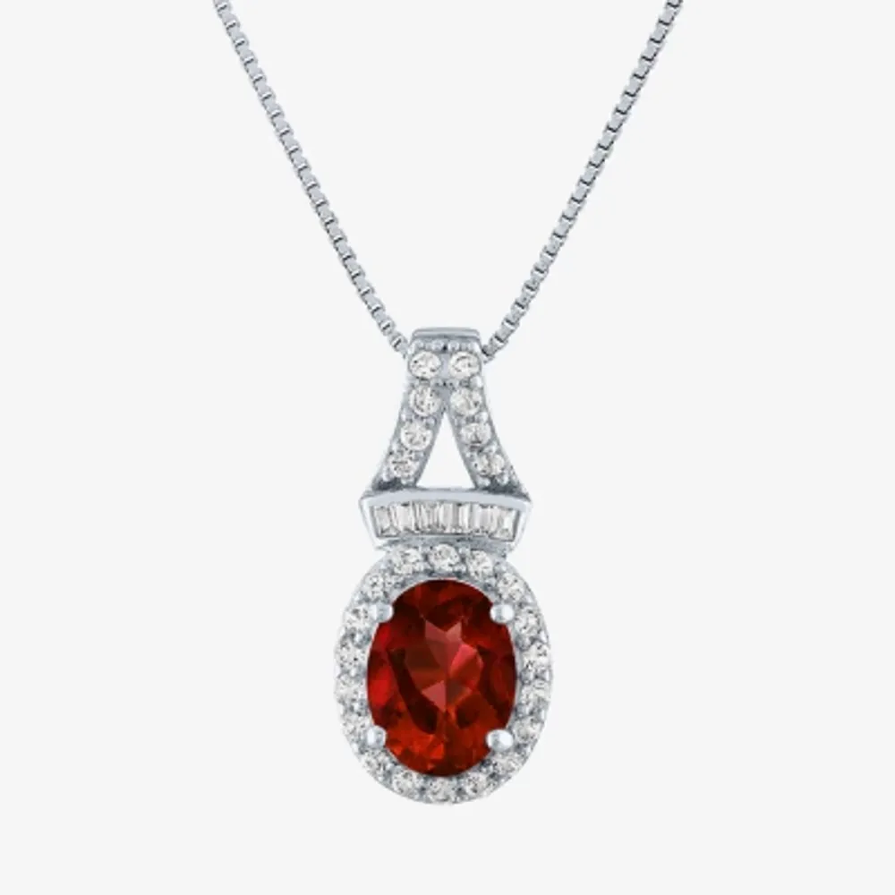 Womens Genuine Red Garnet Sterling Silver Oval 18 Inch Pendant Necklace