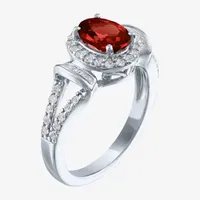 Womens Genuine Red Garnet Sterling Silver Oval Cocktail Ring