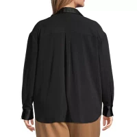 Worthington Womens Long Sleeve Cuffed Regular Fit Plus Button-Down Shirt
