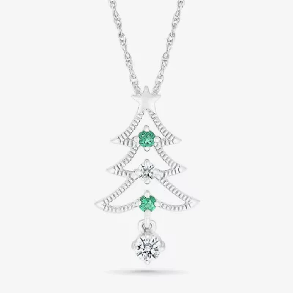 Christmas Tree Womens Lab Created Green Emerald Sterling Silver 18 Inch Pendant Necklace