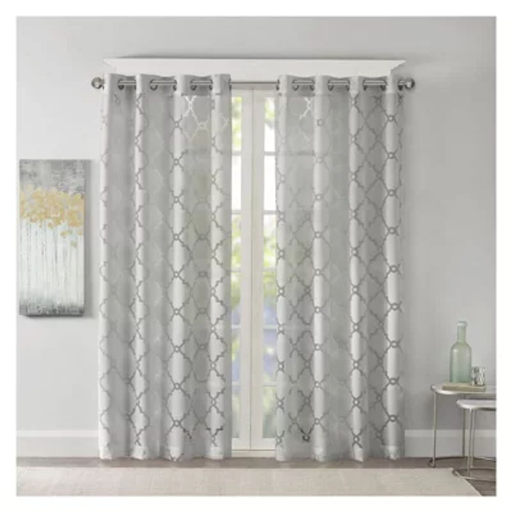 Madison Park Laya Trellis Grommet Top Sheer Single Curtain Panel