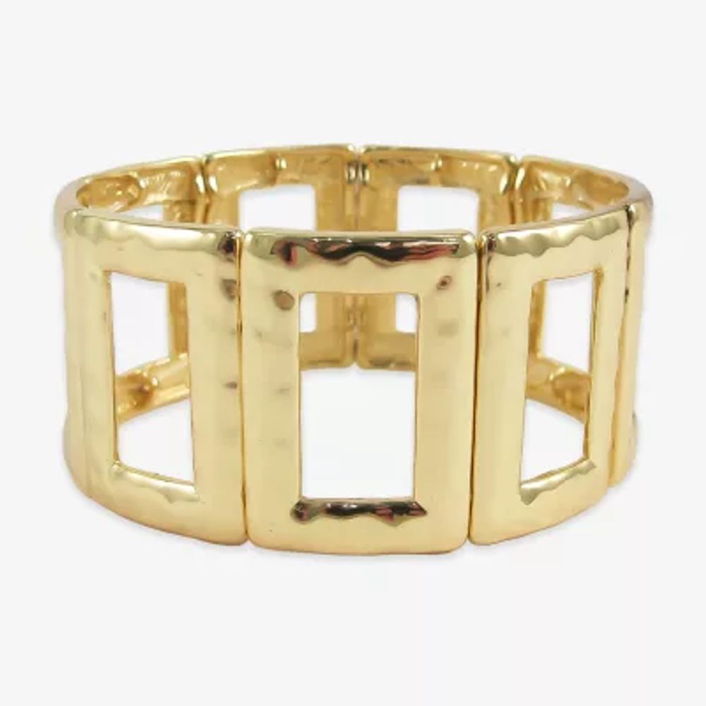 Bold Elements Silver Tone Hammered Rectangular Womens Stretch Bracelet