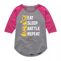 Little & Big Kid Girls Crew Neck Elbow Sleeve Regular Fit Pokeman Graphic T-Shirt