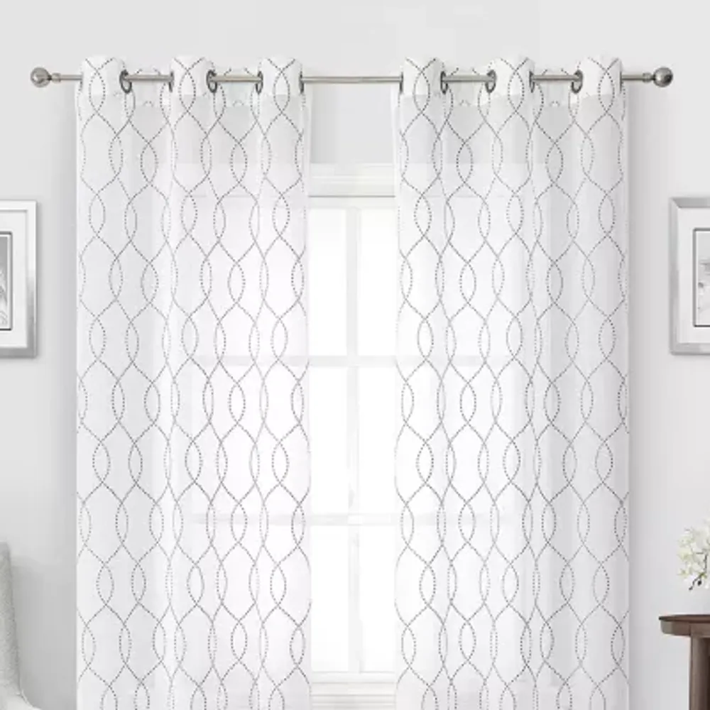 Regal Home Starbust Grommet Top Energy Saving Embroidered Sheer Set of 2 Curtain Panel