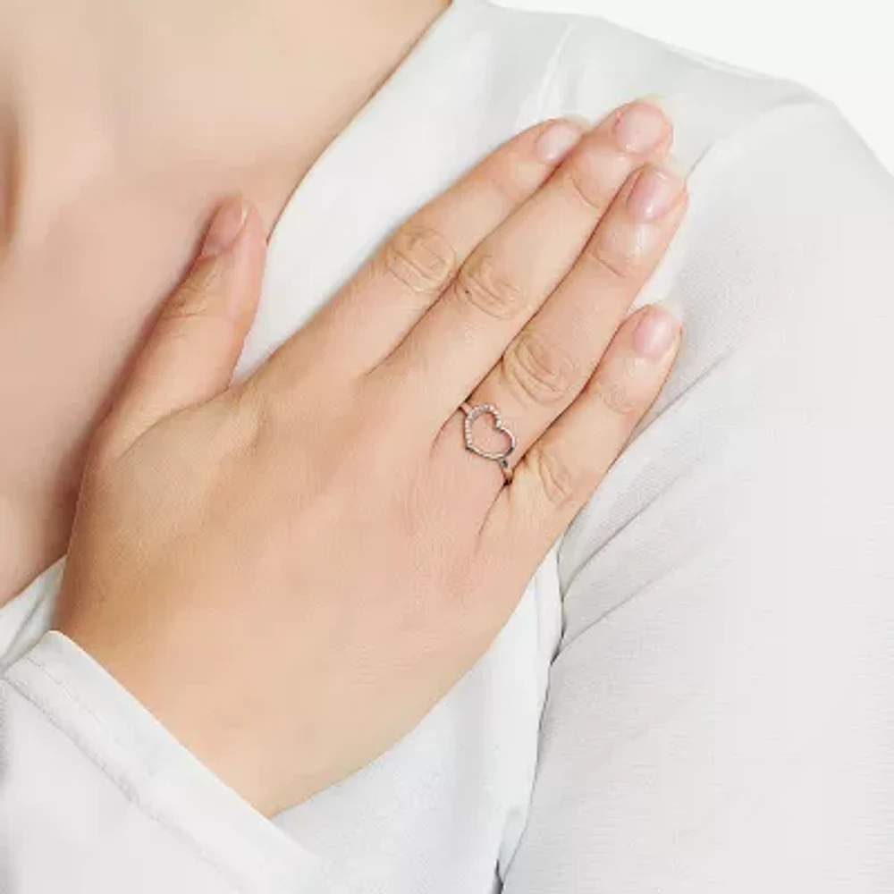 Silver Treasures Womens Cubic Zirconia Sterling Heart Band