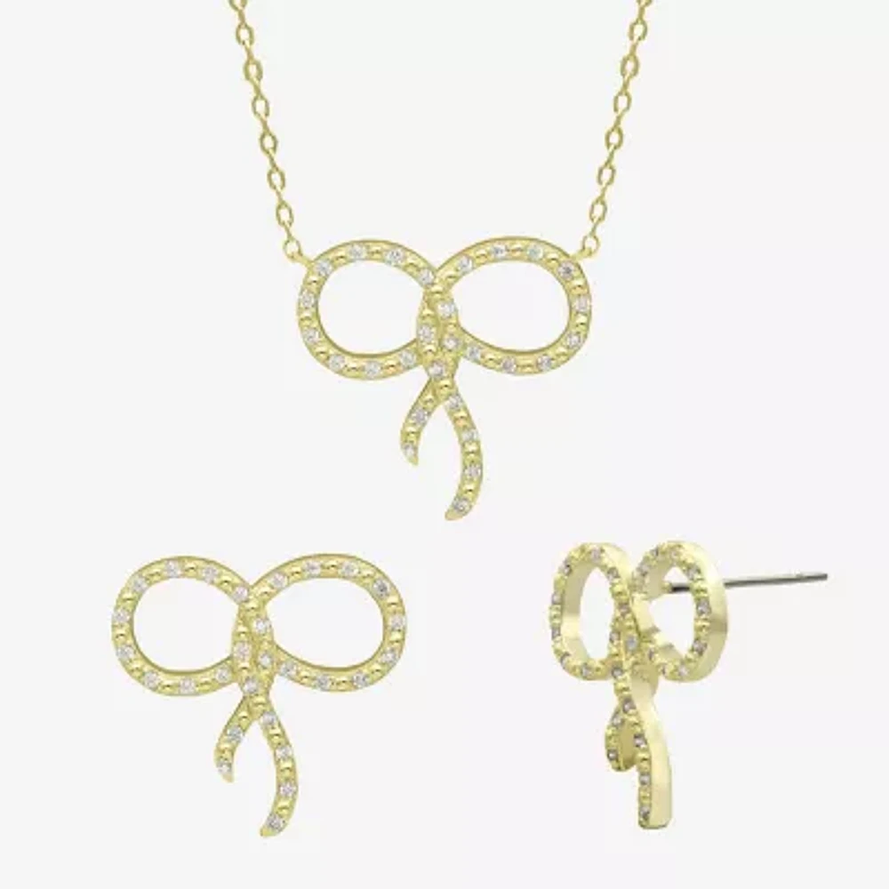 Sparkle Allure Womens Cubic Zirconia 14K Gold Over Brass Bow 2-pc. Jewelry Set