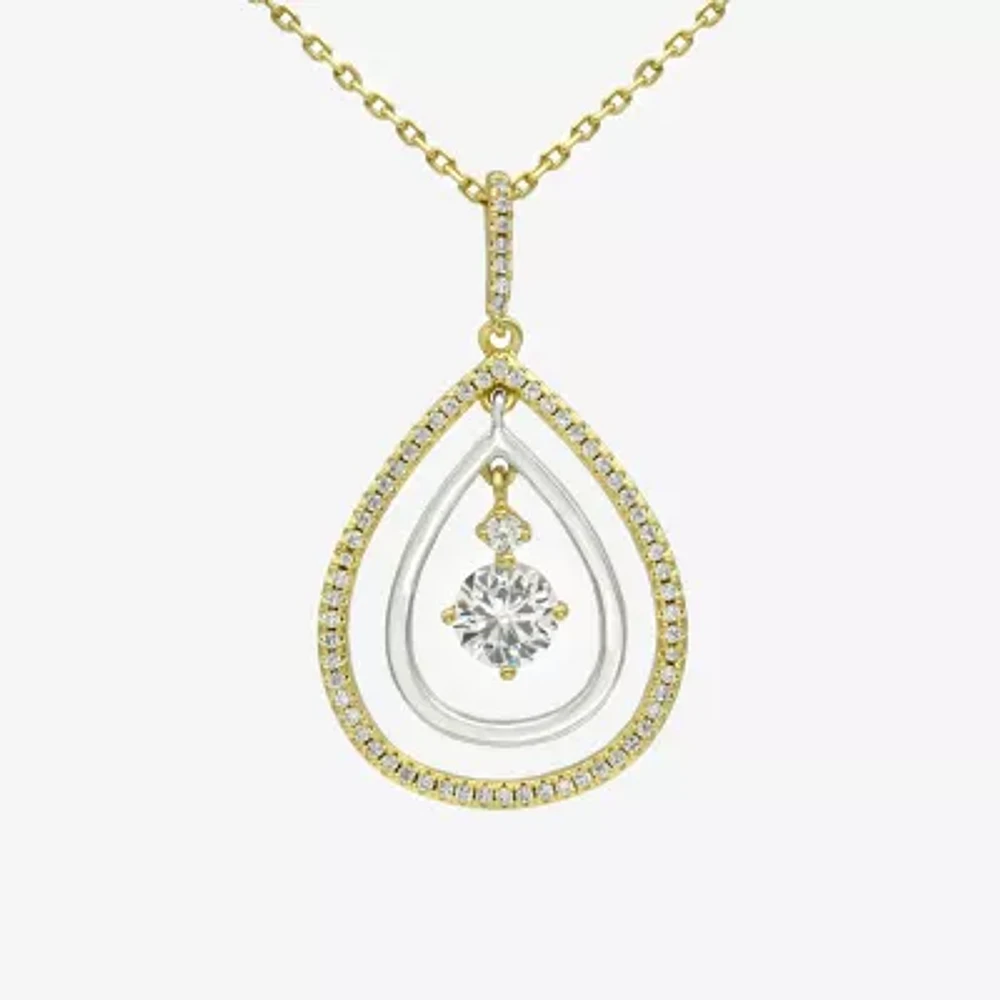 Sparkle Allure Orbital Womens Cubic Zirconia 14K Gold Over Brass Pure Silver Over Brass Pear Pendant Necklace