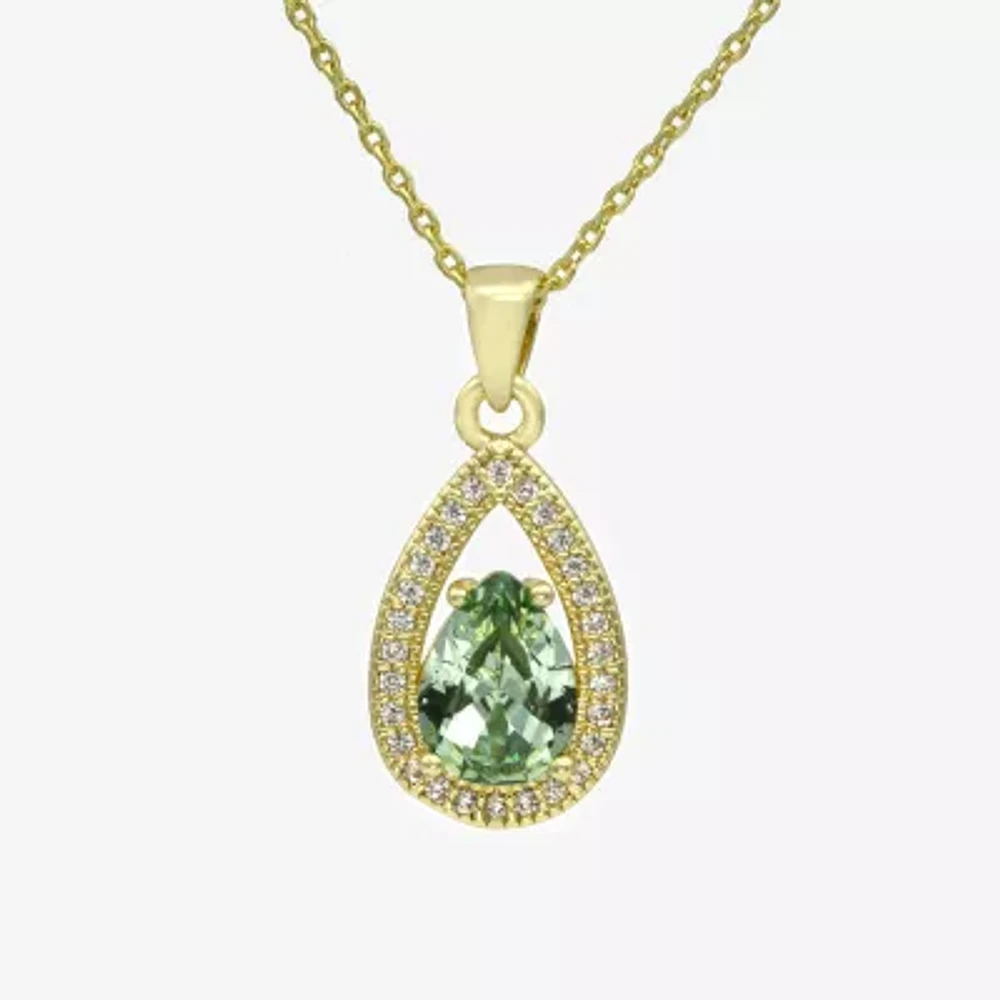 Sparkle Allure Halo Womens Green Cubic Zirconia 14K Gold Over Brass Pear 16 Inch Pendant Necklace