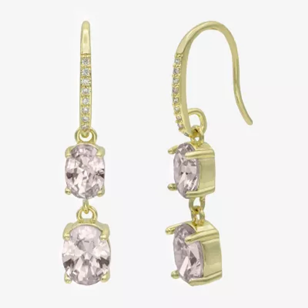Sparkle Allure Womens Pink Cubic Zirconia 14K Gold Over Brass Oval Drop Earrings