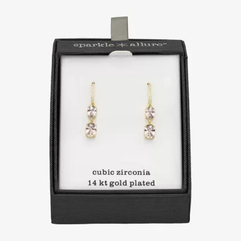 Sparkle Allure Womens Pink Cubic Zirconia 14K Gold Over Brass Oval Drop Earrings