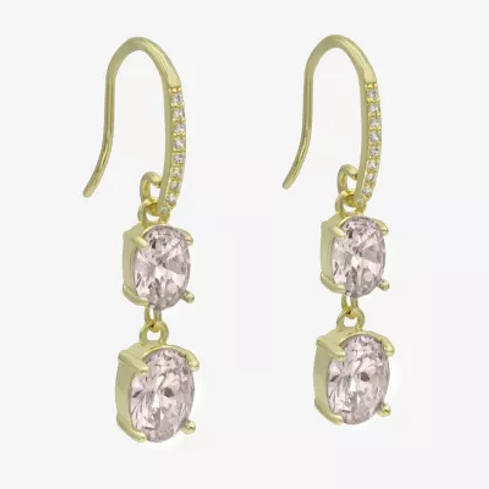 Sparkle Allure Womens Pink Cubic Zirconia 14K Gold Over Brass Oval Drop Earrings