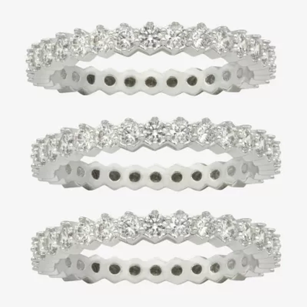 Sparkle Allure Womens Cubic Zirconia Pure Silver Over Brass Eternity Ring Set