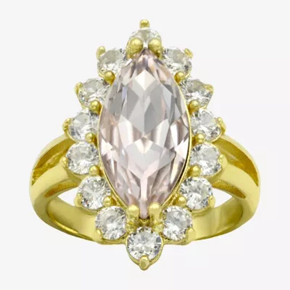 Sparkle Allure Womens Pink Cubic Zirconia 14K Gold Over Brass Marquise Halo Cocktail Ring