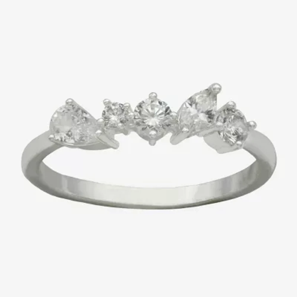 Sparkle Allure Womens 2MM Cubic Zirconia Pure Silver Over Brass 5-Stone Cluster Band