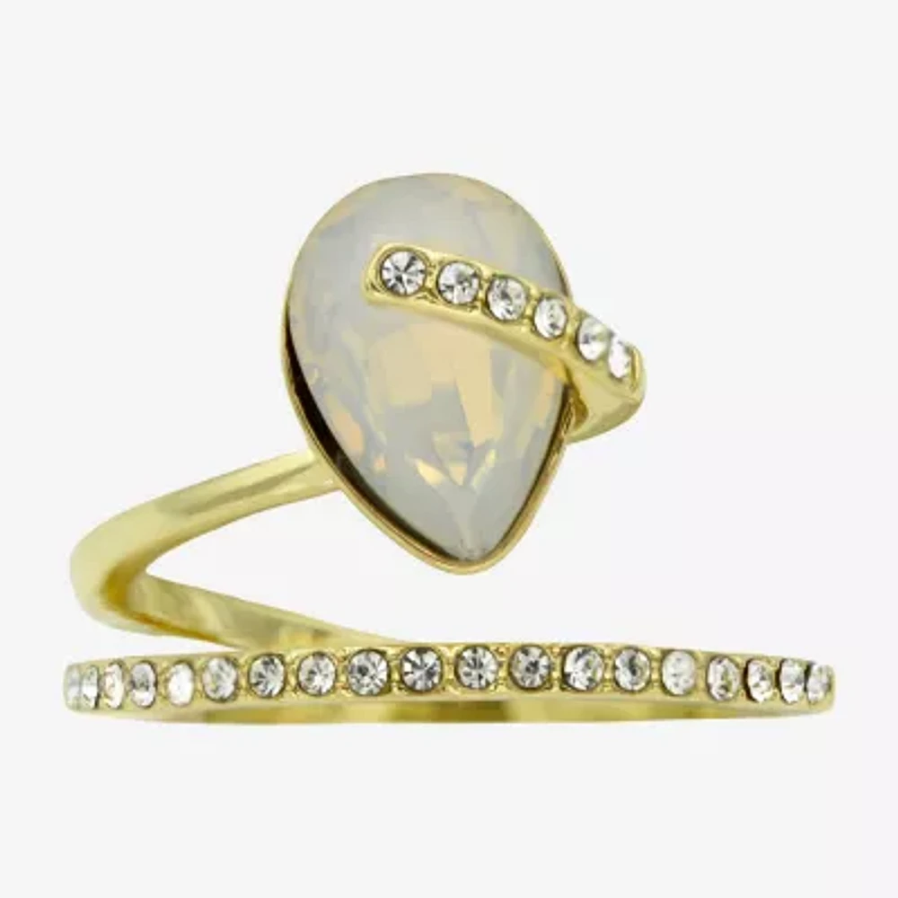 Sparkle Allure Wrap Womens White Crystal 14K Gold Over Brass Pear Bypass Cocktail Ring